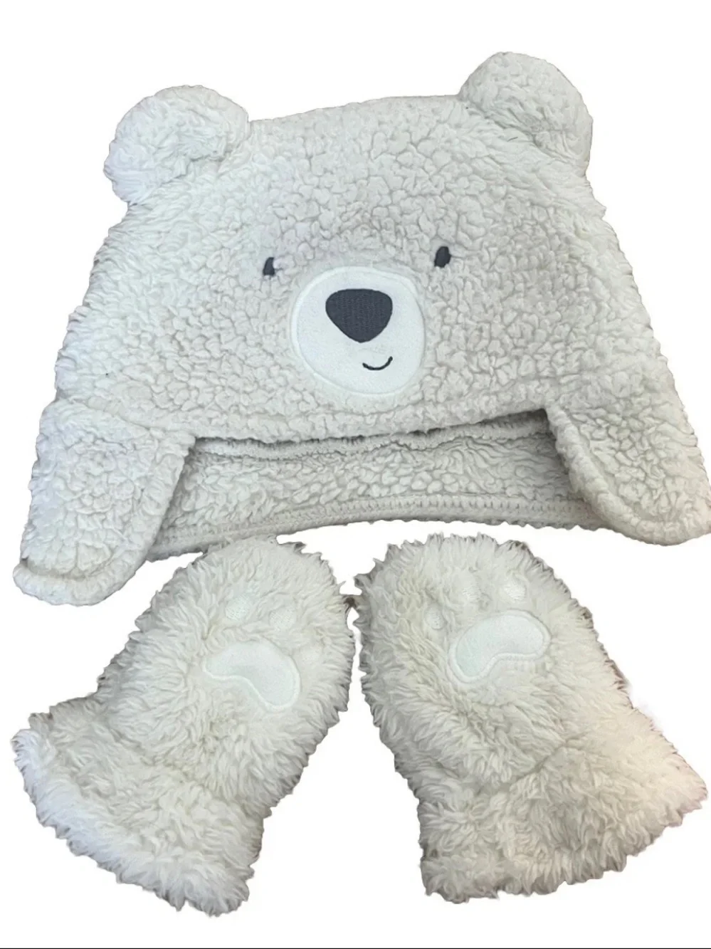 Carter's Plush Bear Hat and Mittens Set - Cream